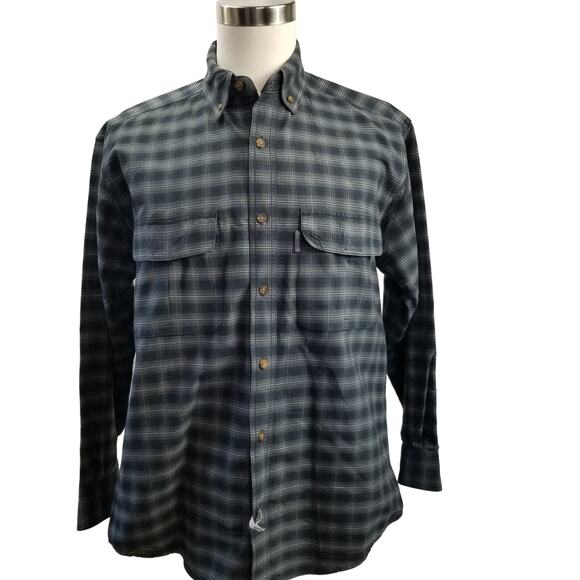 Woolrich Deep Navy Button Down Velcro Pocket Quality   Shirt Excellent Size M - Picture 1 of 7